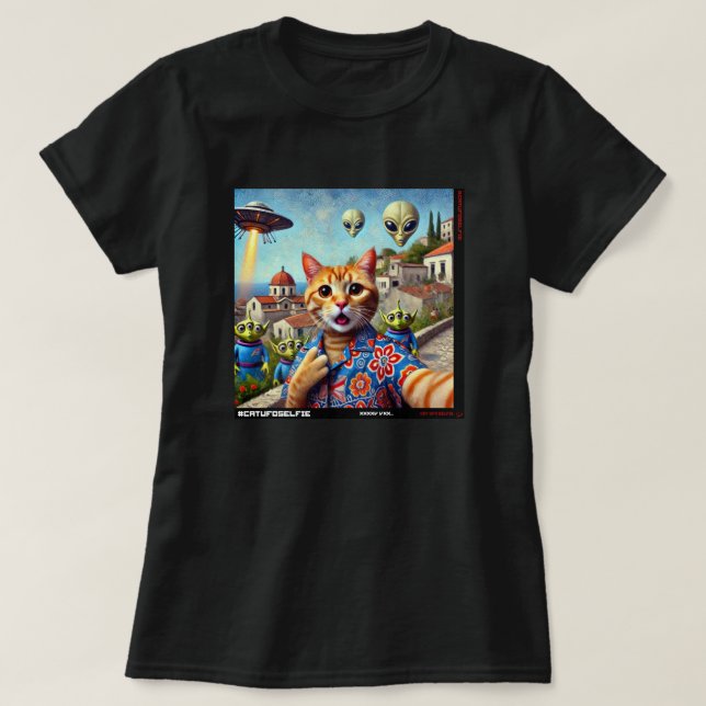 Katze UFO Selfie: Geschenk vom Kitten #03 T-Shirt (Design vorne)