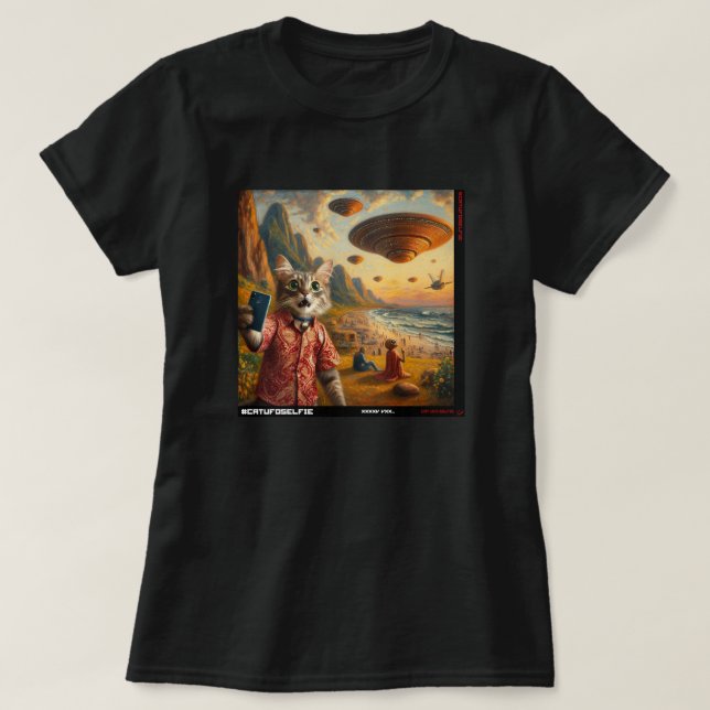 Katze UFO Selfie: Geschenk vom Kitten #04 T-Shirt (Design vorne)