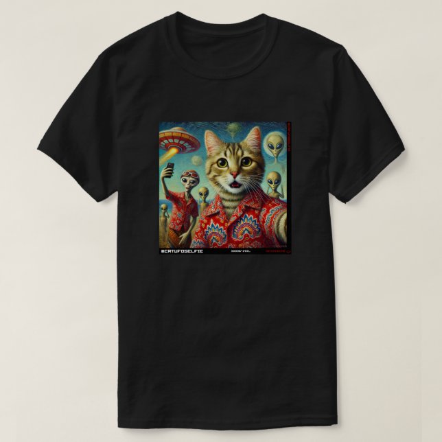 Katze UFO Selfie: Geschenk vom Kitten #05 T-Shirt (Design vorne)