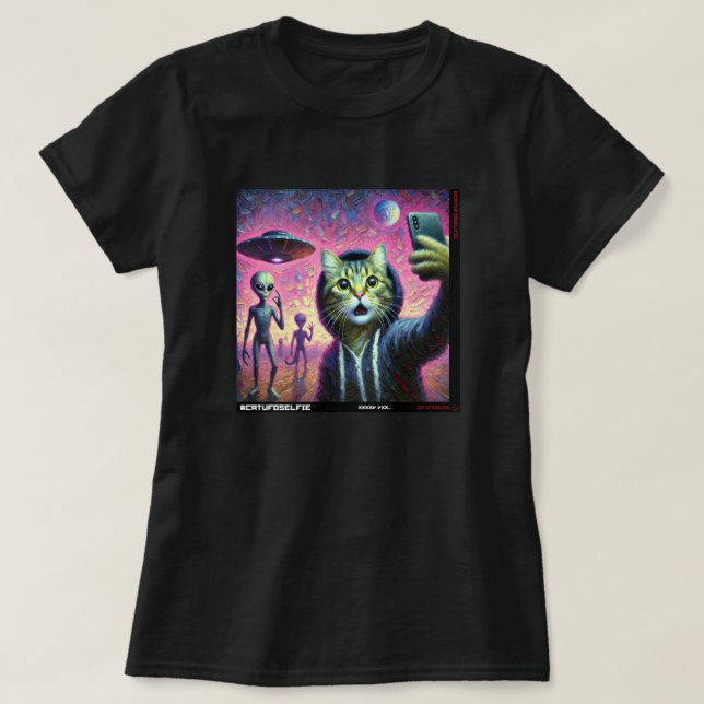 Katze UFO Selfie: Geschenk vom Kitten #05 T-Shirt (Design vorne)