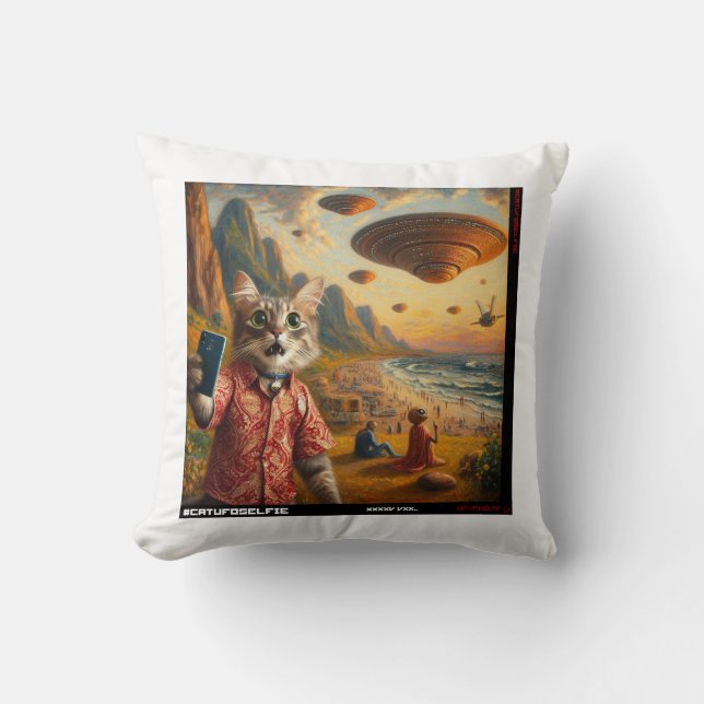 Katze UFO Selfie: Geschenk vom Kitten #06 Kissen (Vorderseite)