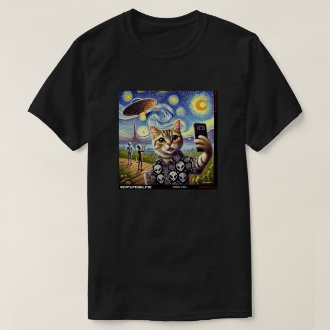 Katze UFO Selfie: Geschenk vom Kitten #06 T-Shirt (Design vorne)