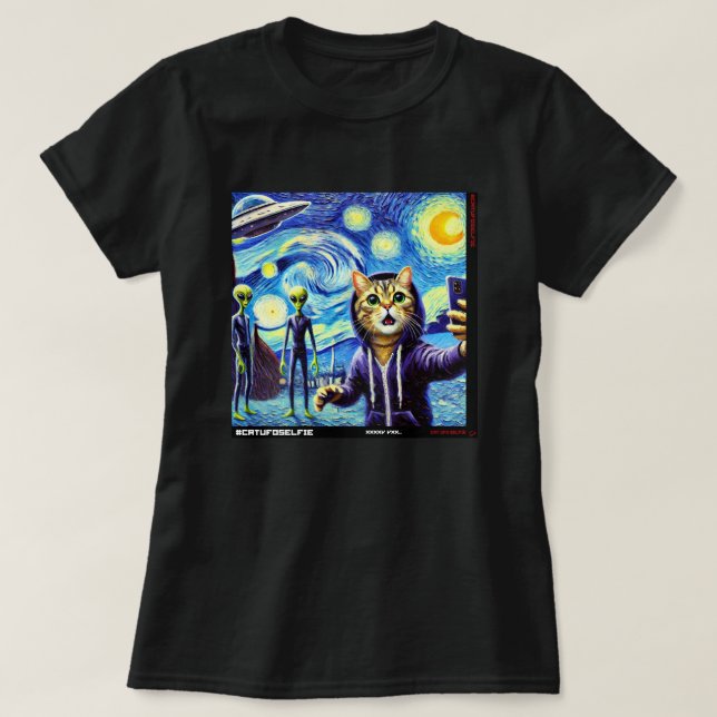 Katze UFO Selfie: Geschenk vom Kitten #06 T-Shirt (Design vorne)