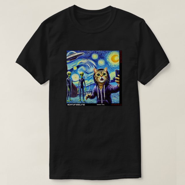 Katze UFO Selfie: Geschenk vom Kitten #07 T-Shirt (Design vorne)