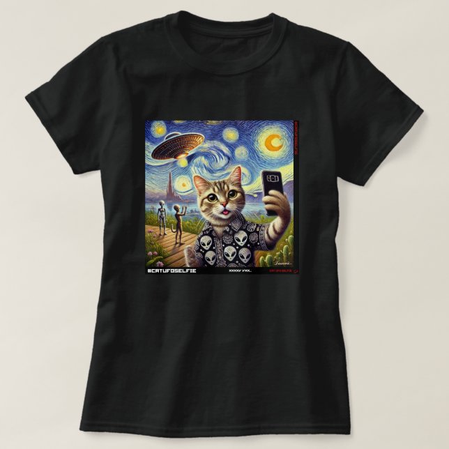 Katze UFO Selfie: Geschenk vom Kitten #07 T-Shirt (Design vorne)