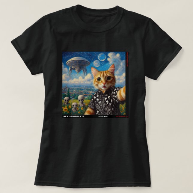 Katze UFO Selfie: Geschenk vom Kitten #09 T-Shirt (Design vorne)