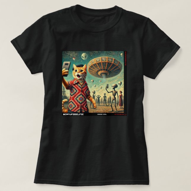Katze UFO Selfie: Geschenk vom Kitten #12 T-Shirt (Design vorne)