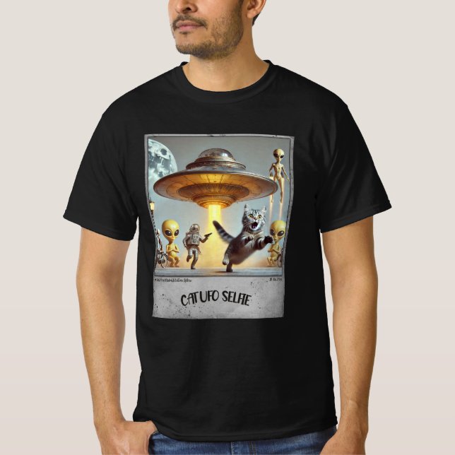 Katze UFO Selfie: Scared Kitty (Man T - Shirt) #01 T-Shirt (Vorderseite)