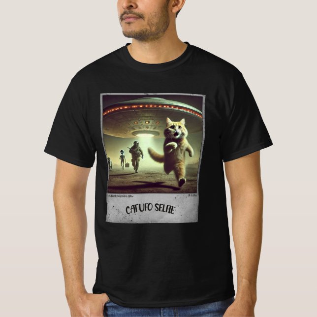 Katze UFO Selfie: Scared Kitty (Man T - Shirt) #03 T-Shirt (Vorderseite)