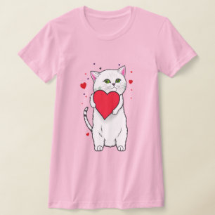 Katze umarmtes rotes Herz T-Shirt
