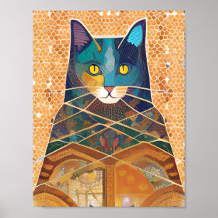 Katze und abstraktes Marokkanmosaik Poster