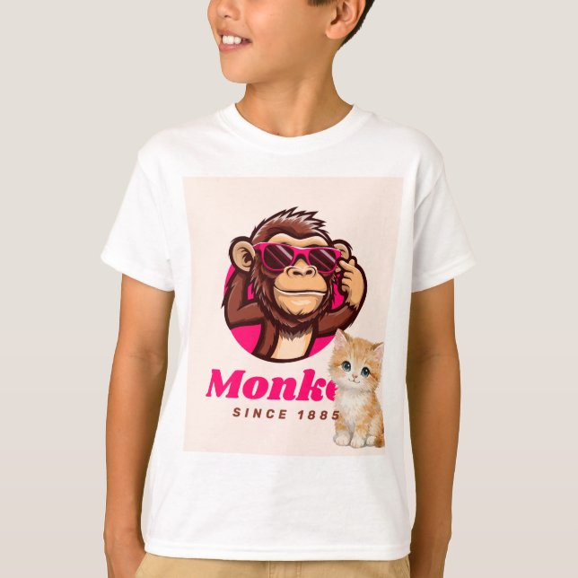 Katze und Affe Design T-Shirt  (Vorderseite)