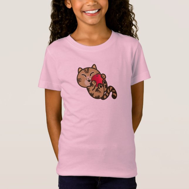Katze und Apfel T-Shirt (Vorderseite)