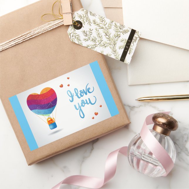 Katze und Ballon der Liebe Rechteckiger Aufkleber (Schenken)