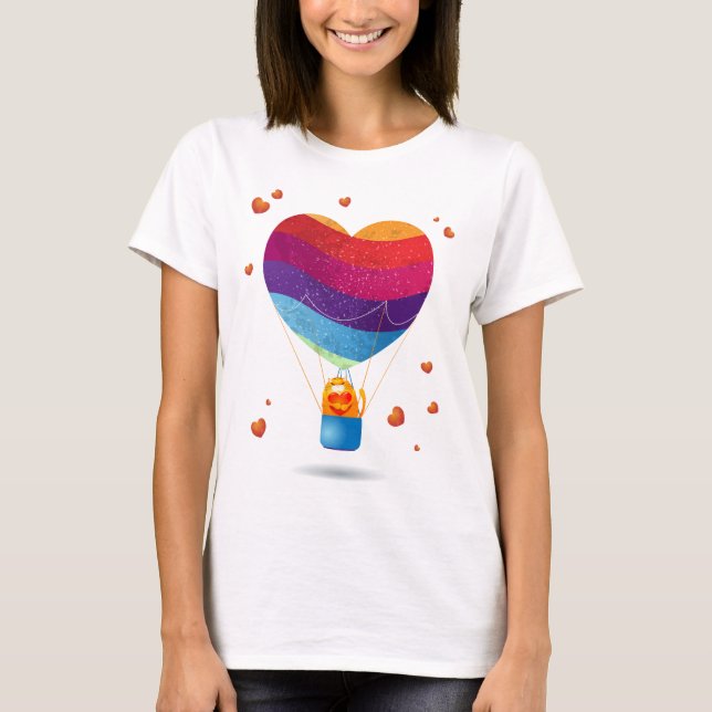 Katze und Ballon der Liebe T-Shirt (Vorderseite)