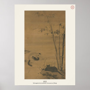 Katze und Bambus - Klassische chinesische Malerei Poster