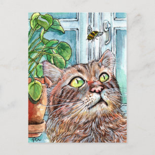 Katze und Biene Postkarte