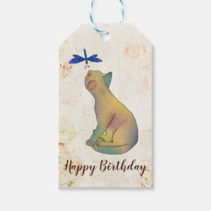 Katze und blaue Libelle Geschenkanhänger