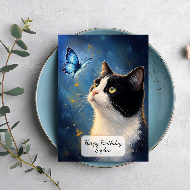 Katze und blauer Schmetterling Karte (Von Creator hochgeladen)