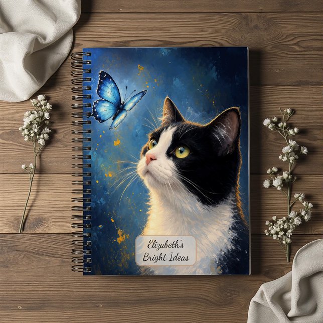 Katze und blauer Schmetterling Notizbuch (Von Creator hochgeladen)