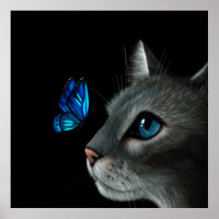 Katze und Blauer Schmetterling