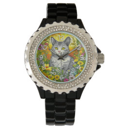 Katze und Blume Armbanduhr