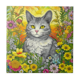 Katze und Blume Fliese