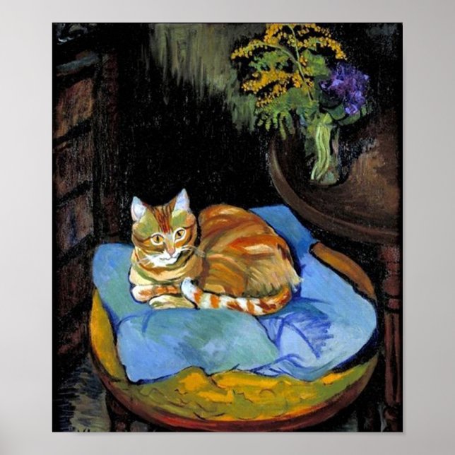 Katze und Blume in Vase, Suzanne Valadon Poster (Vorne)