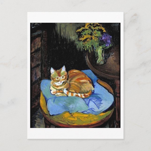 Katze und Blume in Vase, Suzanne Valadon Postkarte (Vorderseite)