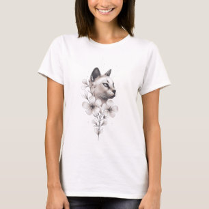 Katze und Blume Minimalistisch T-Shirt