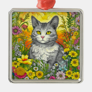 Katze und Blume Ornament Aus Metall