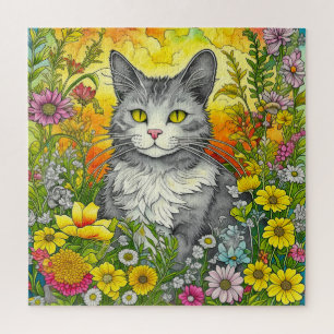 Katze und Blume Puzzle
