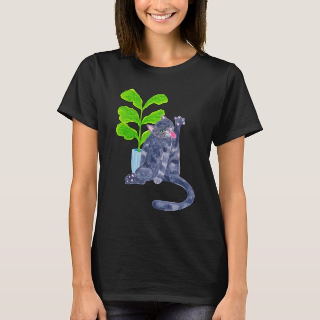Katze und Blume T-Shirt (Vorderseite)