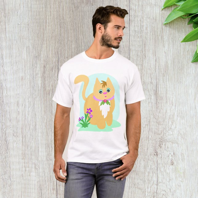 Katze und Blume T - Shirt für Männer (Von Creator hochgeladen)