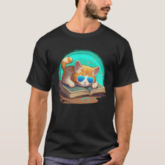Katze  und Bücherwurm Buch  Bücher und Katzenfans  T-Shirt