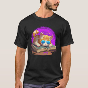 Katze und Bücherwurm Buch Bücher und Katzenfans T-Shirt