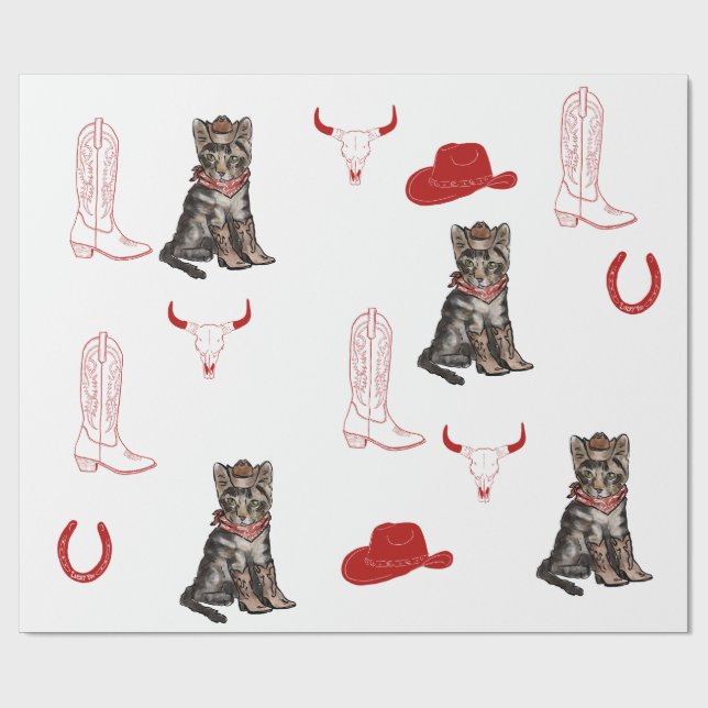 Katze und Cowboys Geschenkpapier (Flach)