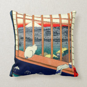 Katze und der Fujisan 1857 Kissen