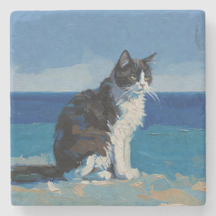Katze und der Ozean (#2) Steinuntersetzer