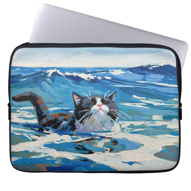 Katze und der Ozean (#3) Laptopschutzhülle (Vorderseite)