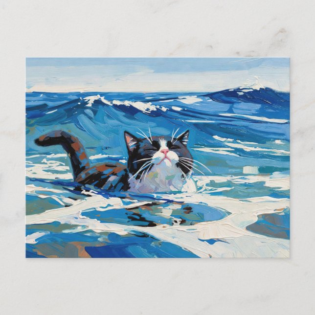 Katze und der Ozean (#3) Postkarte (Vorderseite)