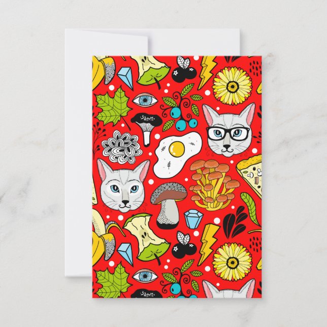 Katze und Ei in Rot (Vorderseite)