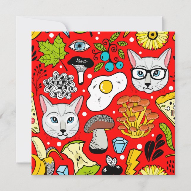 Katze und Ei in Rot Ankündigung (Vorderseite)