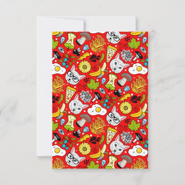 Katze und Ei in Rot Ankündigung (Vorderseite)