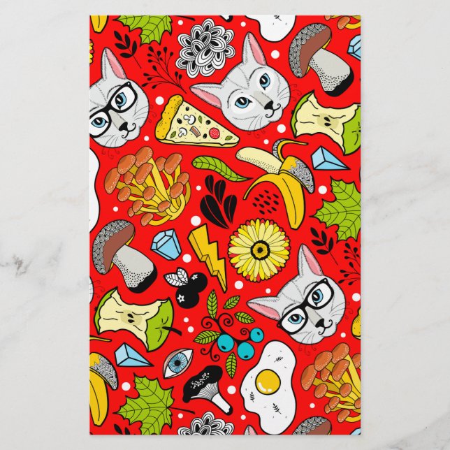 Katze und Ei in Rot Briefpapier (Vorderseite)