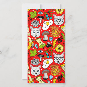 Katze und Ei in Rot Dankeskarte