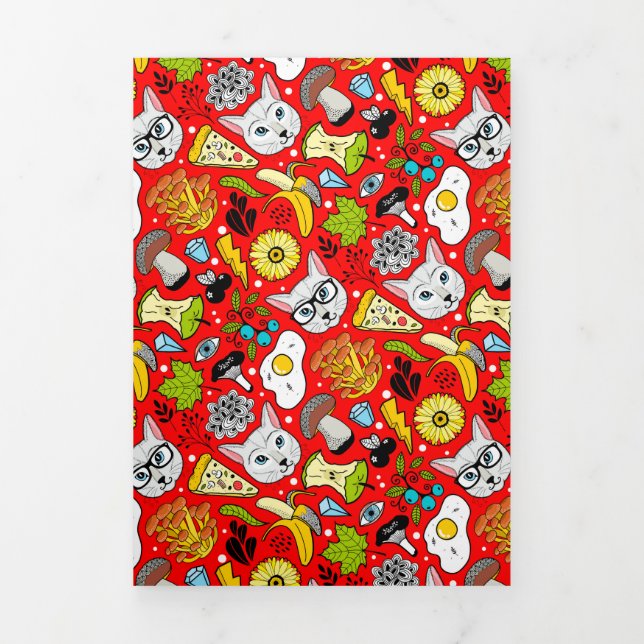 Katze und Ei in Rot Dreifach Gefaltete Ankündigung (Cover)