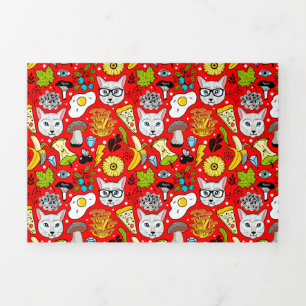 Katze und Ei in Rot Dreifach Gefaltete Einladung