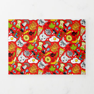 Katze und Ei in Rot Dreifach Gefaltete Einladung