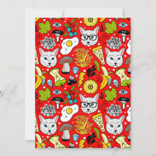 Katze und Ei in Rot Einladung